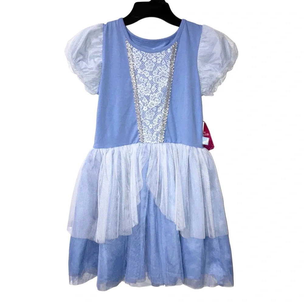 Disney Cinderella Girls Dress Blue White Tutu Skirt Princess Costume Sz M 7-8